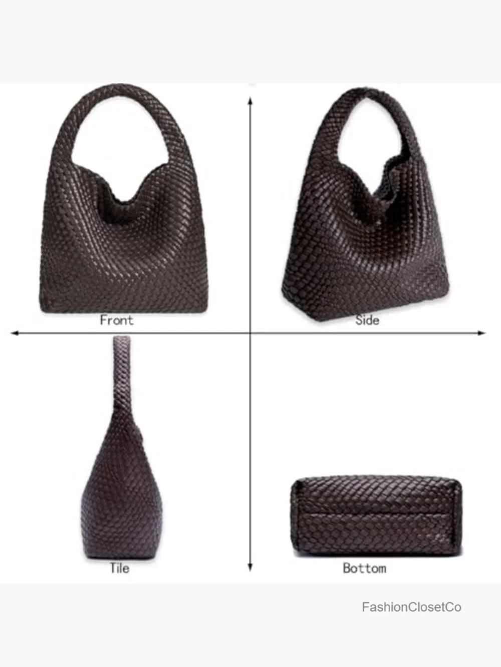 Woven Hobo Bag, Faux Leather Top-Handle Shoulder Tote, Travel Handbag